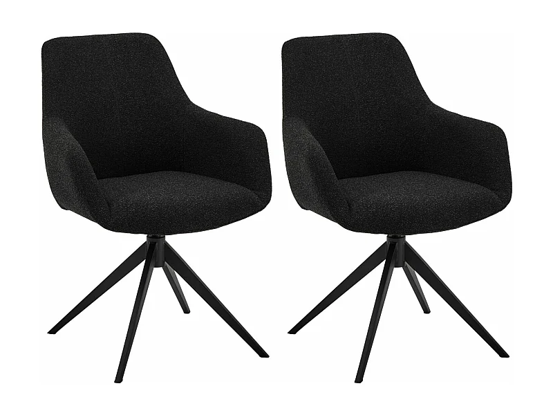 Set van 2 stoelen Helena - Met armleuning - Boucléstof & metaal - Zwart