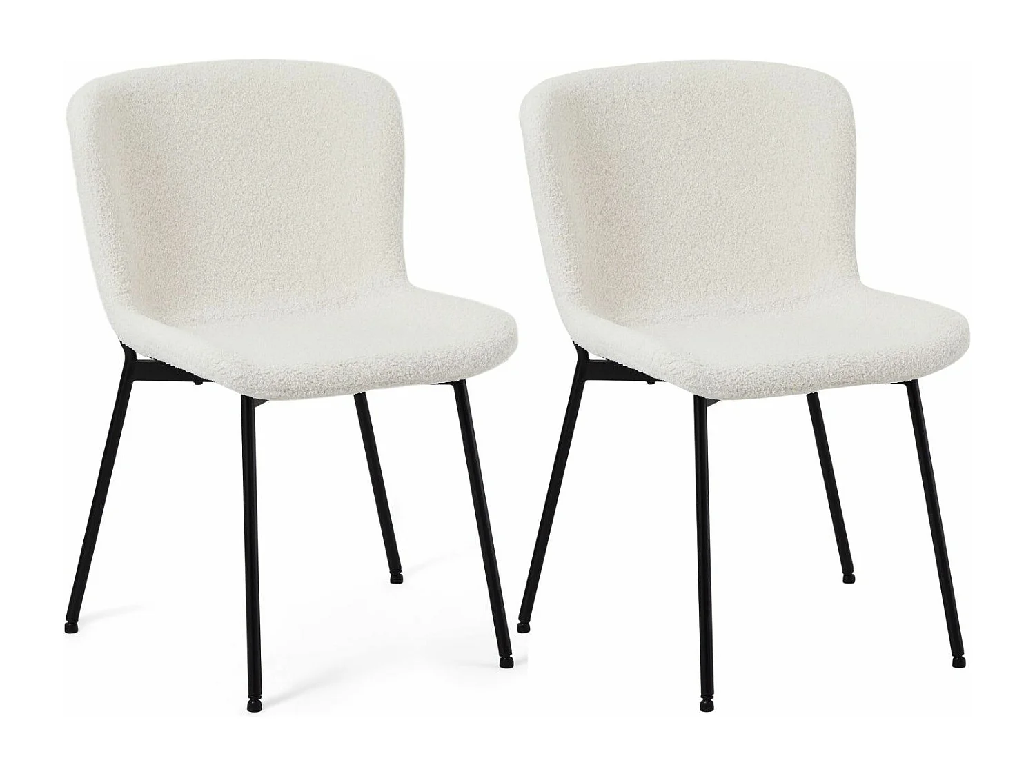 Lot de 2 chaises avec dossier Teddy - Tissu bouclé et métal - Blanc