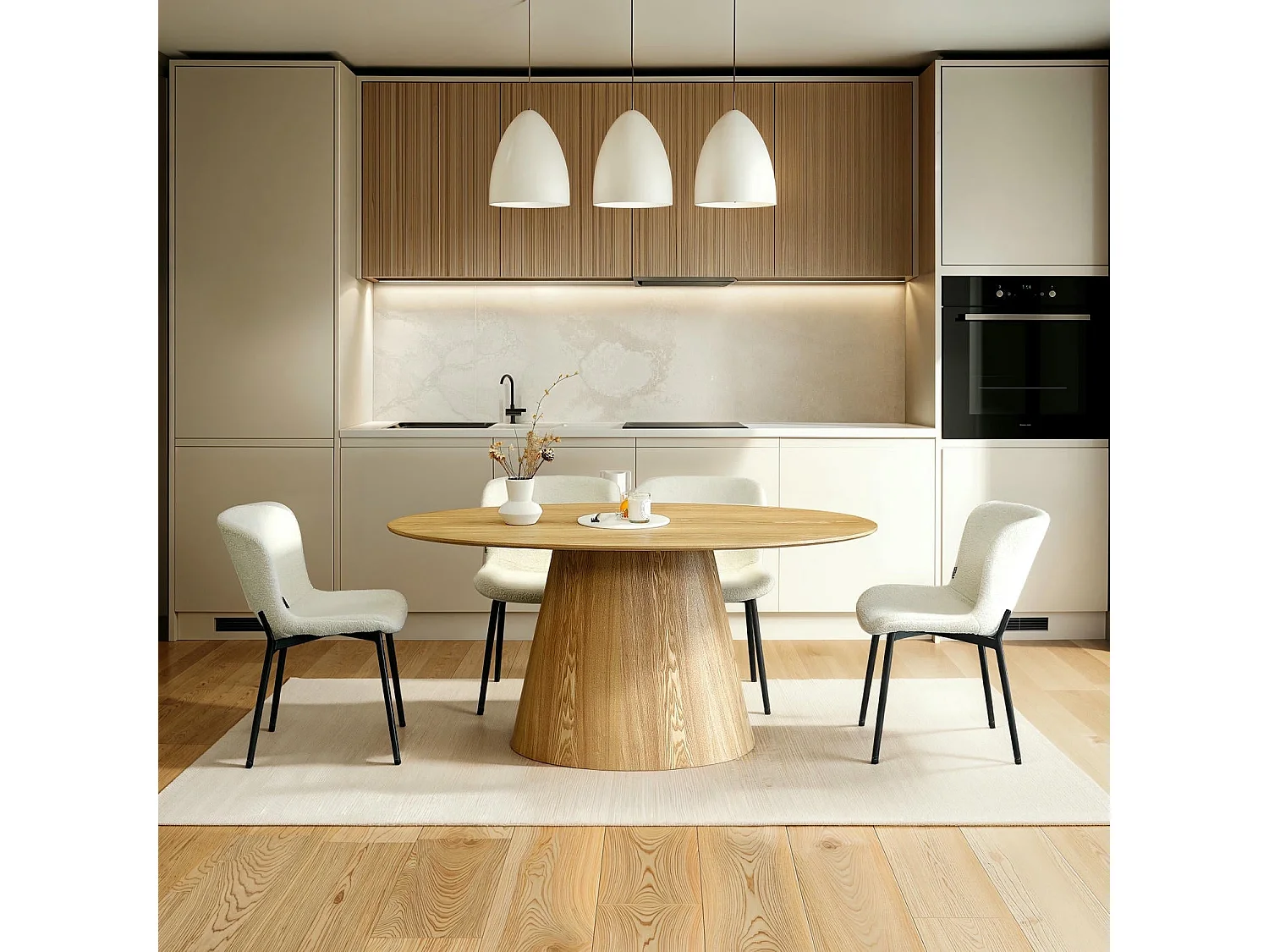 Set van 2 stoelen Teddy - Met rugleuning - Boucléstof & metaal - Wit