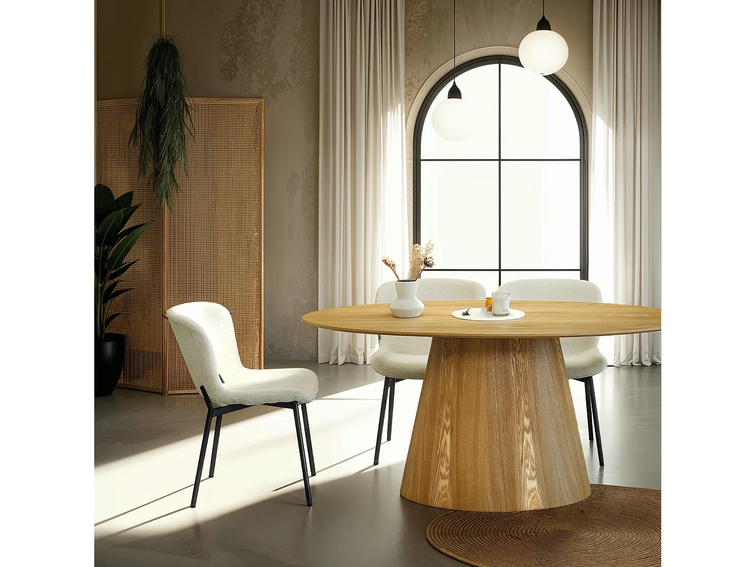 Set van 2 stoelen Teddy - Met rugleuning - Boucléstof & metaal - Wit