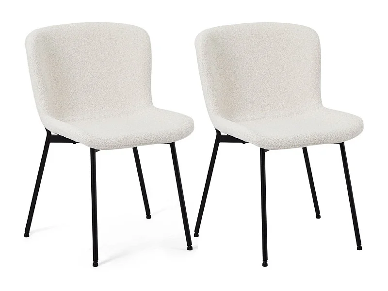 Lot de 2 chaises avec dossier Teddy - Tissu bouclé et métal - Blanc
