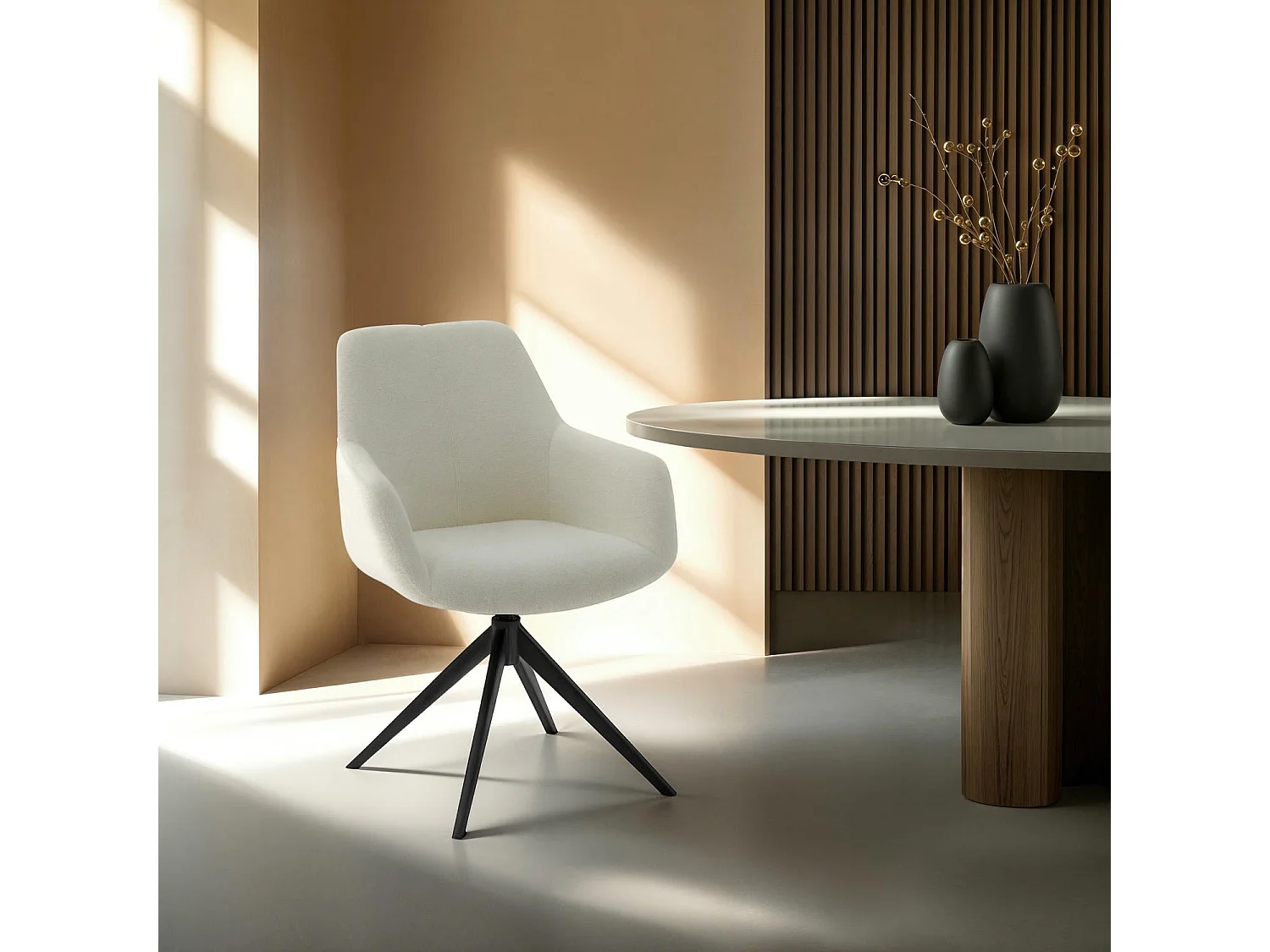 Lot de 2 chaises avec accoudoirs Helena - Tissu bouclé et métal - Blanc