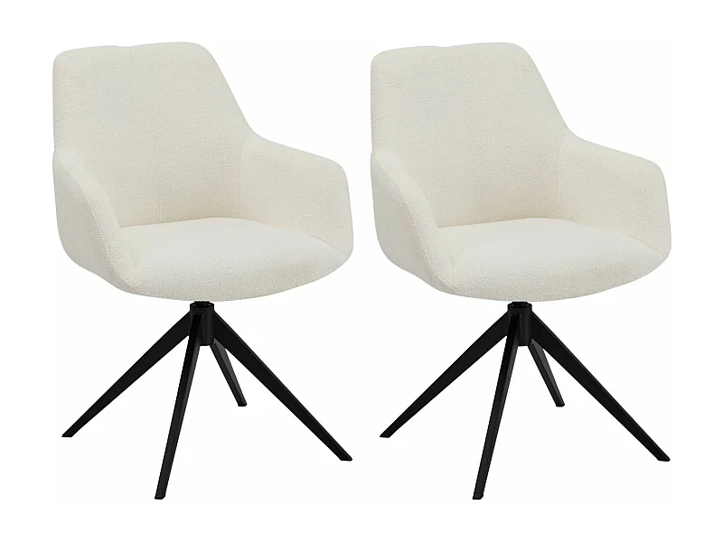 Lot de 2 chaises avec accoudoirs Helena - Tissu bouclé et métal - Blanc
