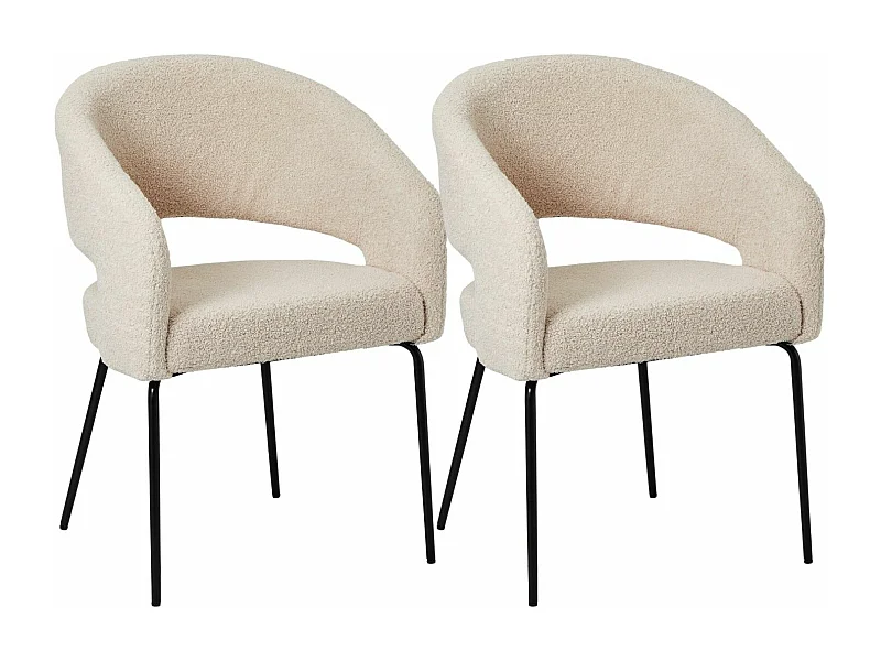 Lot de 2 chaises avec accoudoirs Natalie - Tissu bouclé et métal - Beige