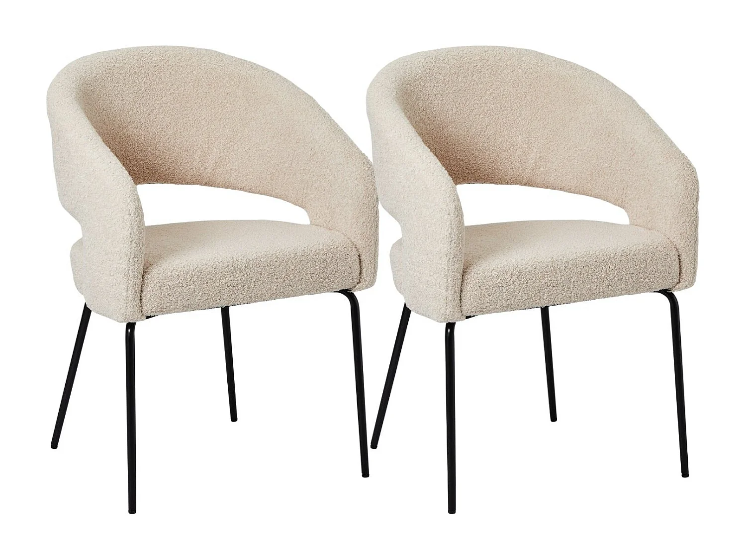 Set van 2 stoelen Natalie - Met armleuning - Boucléstof & metaal - Beige