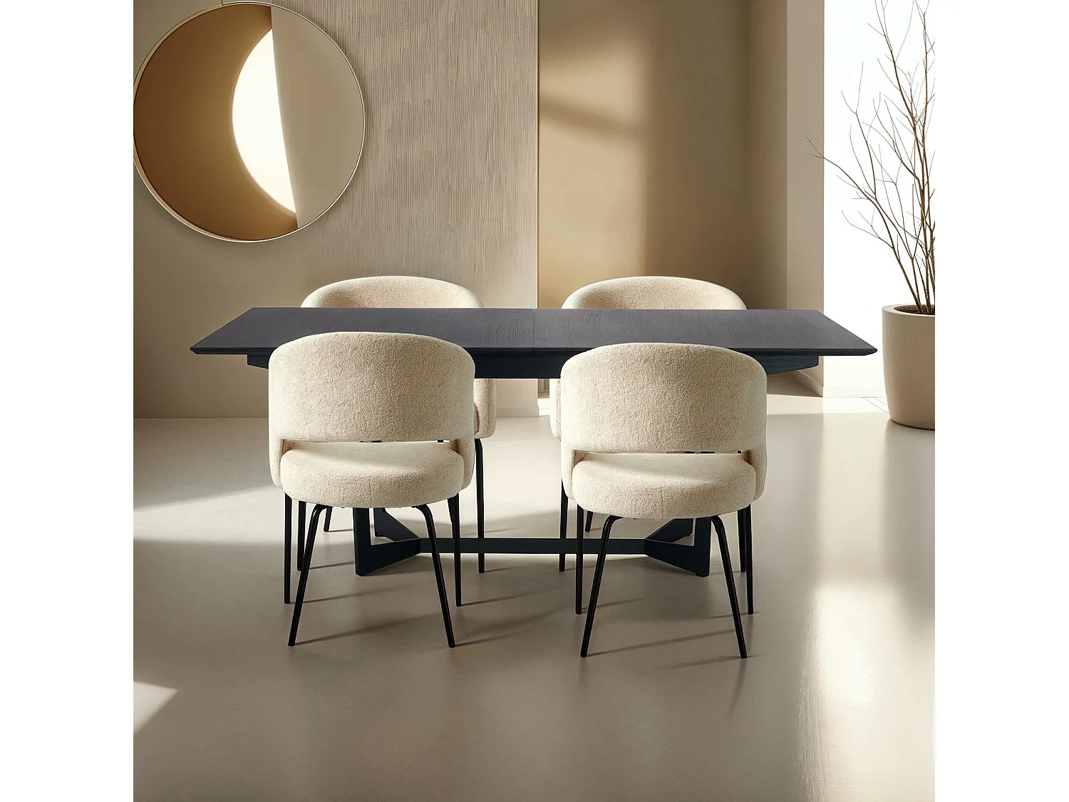 Set van 2 stoelen Natalie - Met armleuning - Boucléstof & metaal - Beige