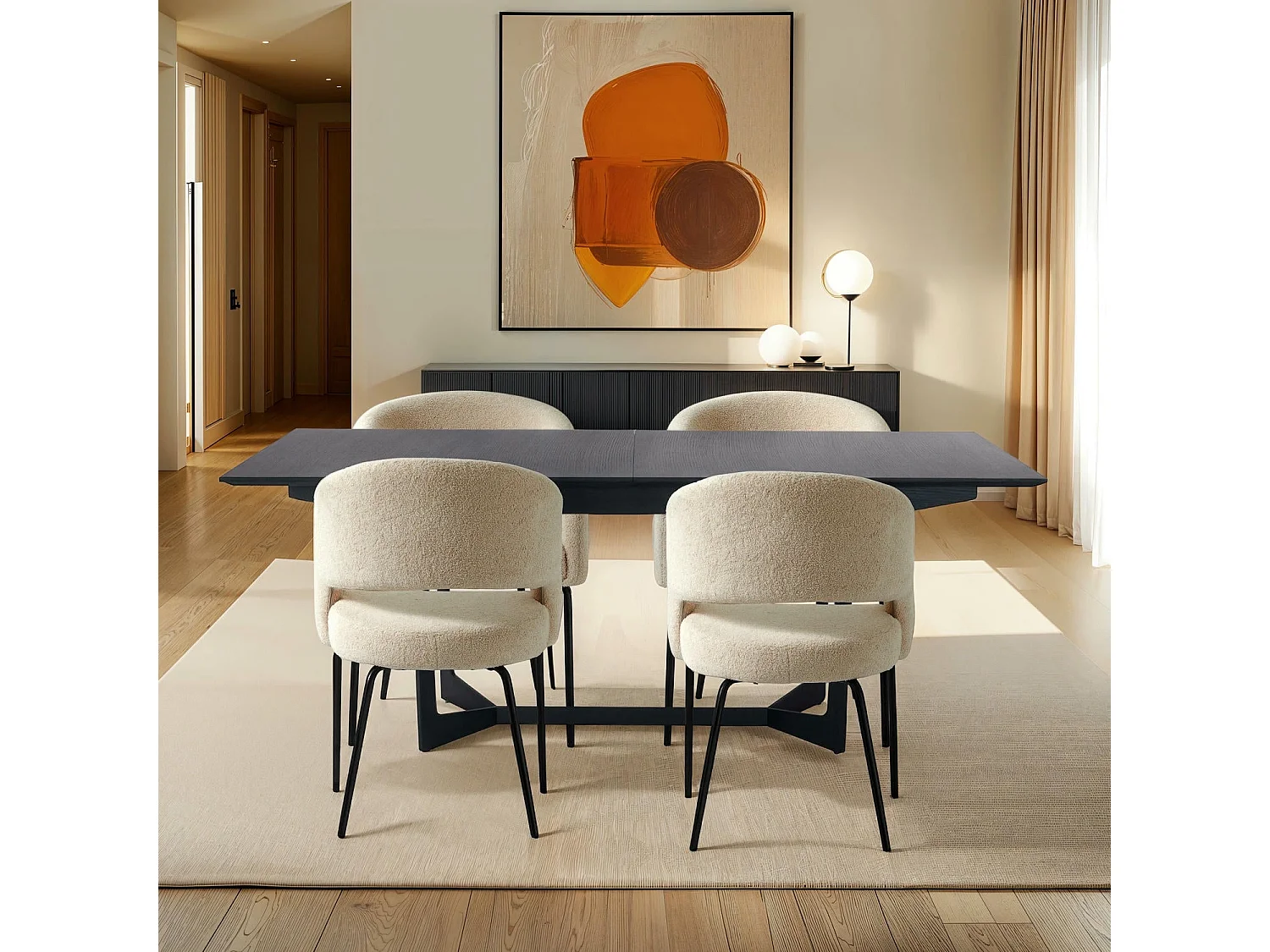 Set van 2 stoelen Natalie - Met armleuning - Boucléstof & metaal - Beige