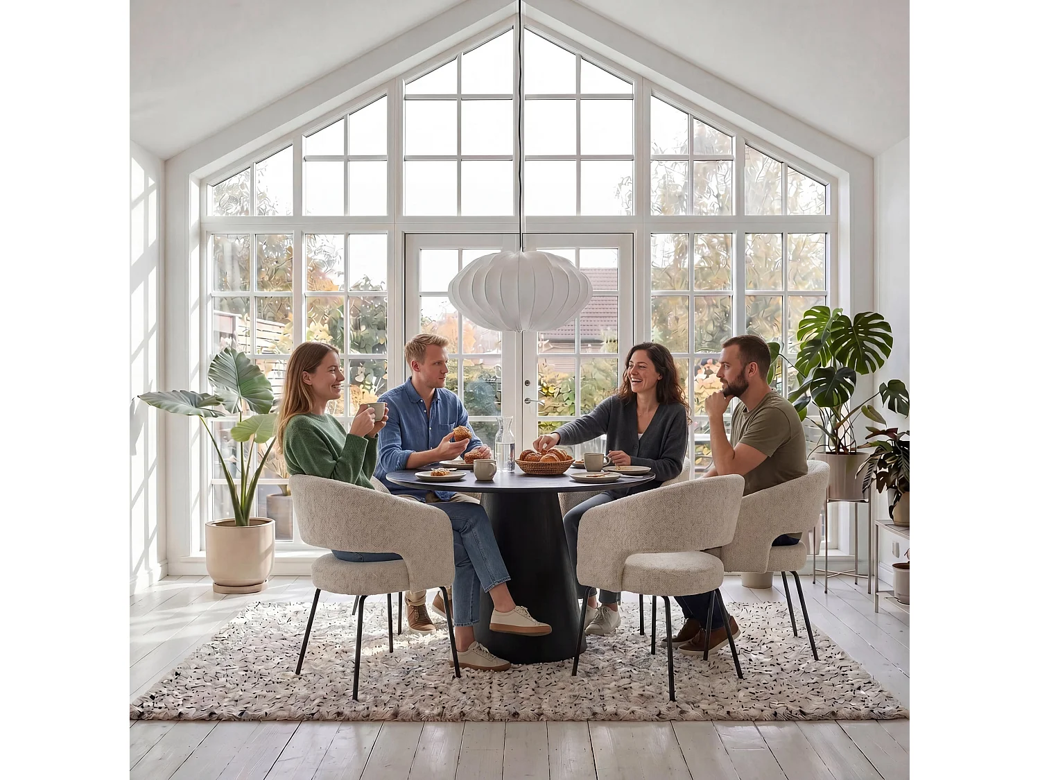 Set van 2 stoelen Natalie - Met armleuning - Boucléstof & metaal - Beige