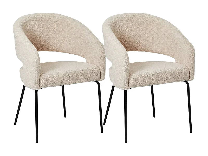 Set van 2 stoelen Natalie - Met armleuning - Boucléstof & metaal - Beige