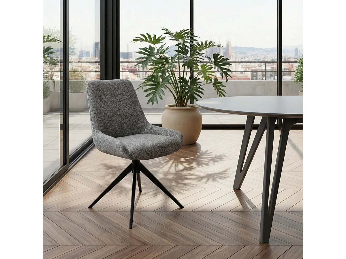 Set van 2 stoelen Helena - Met armleuning - Boucléstof & metaal - Grijs