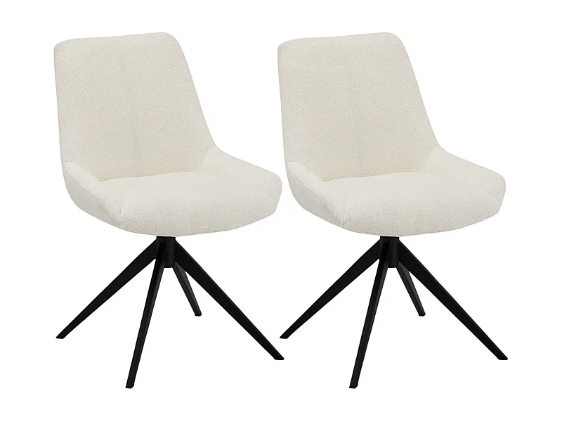 Lot de 2 chaises avec dossier Helena - Tissu bouclé et métal - Blanc