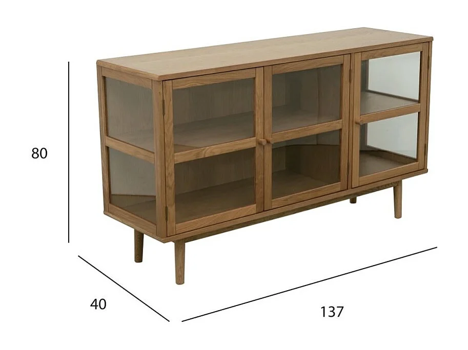 Buffet Svendborg - 3 portes - Chêne massif et verre - naturelle