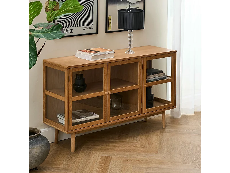 Buffet Svendborg - 3 portes - Chêne massif et verre - naturelle