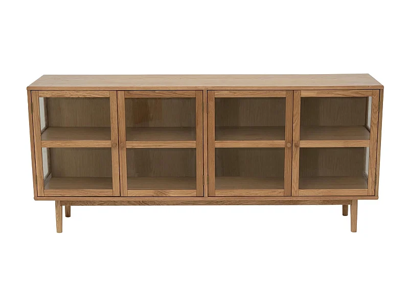 Buffetkast Svendborg - 4 deuren, 4 planken - Massief eikenhout & glas - Natuurlijk
