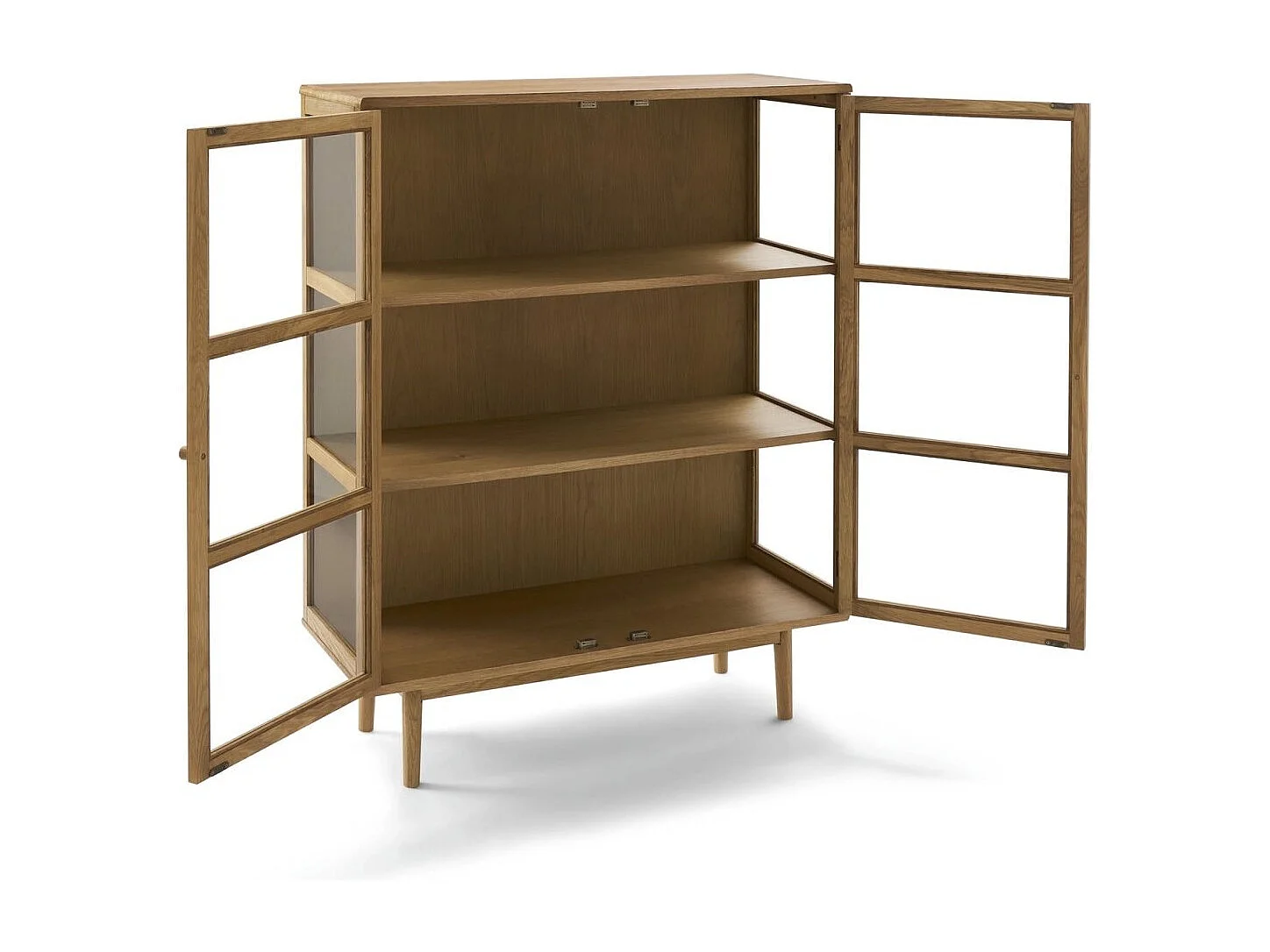 Hoge buffetkast Svendborg - 2 deuren, 3 planken - Massief eikenhout & glas - Natuurlijk