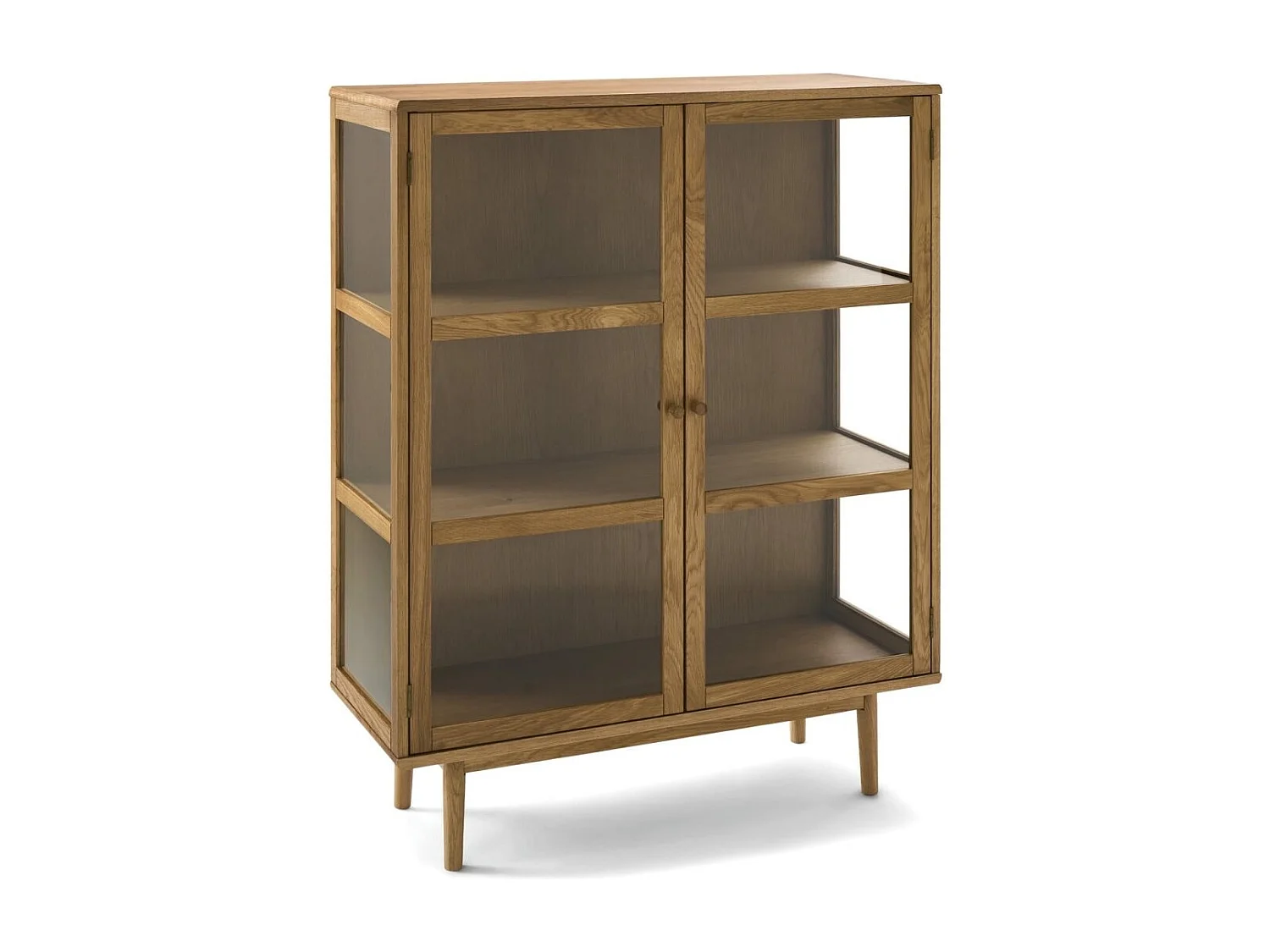 Hoge buffetkast Svendborg - 2 deuren, 3 planken - Massief eikenhout & glas - Natuurlijk