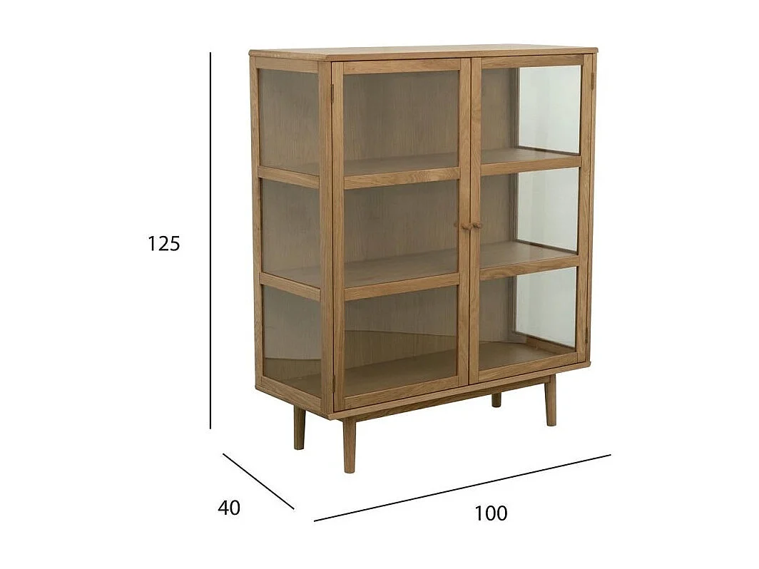 Hoge buffetkast Svendborg - 2 deuren, 3 planken - Massief eikenhout & glas - Natuurlijk