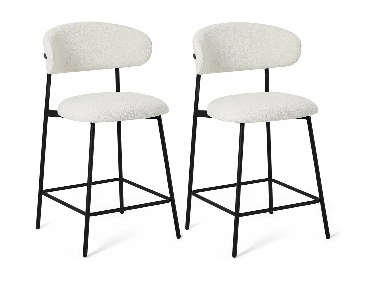 Lot de 2 chaises avec dossier Diana - Tissu bouclé et métal - Blanc