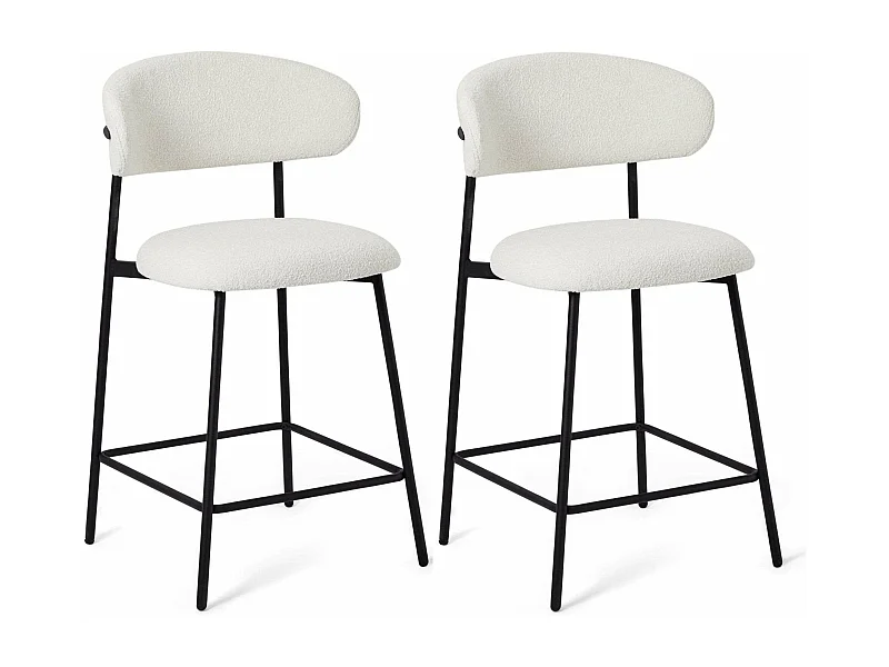 Lot de 2 chaises avec dossier Diana - Tissu bouclé et métal - Blanc