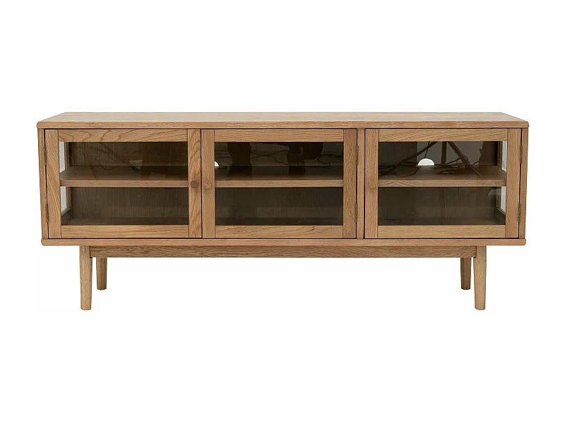 Tv-meubel Svendborg - 3 deuren, 3 planken - Massief eikenhout & glas - Natuurlijk