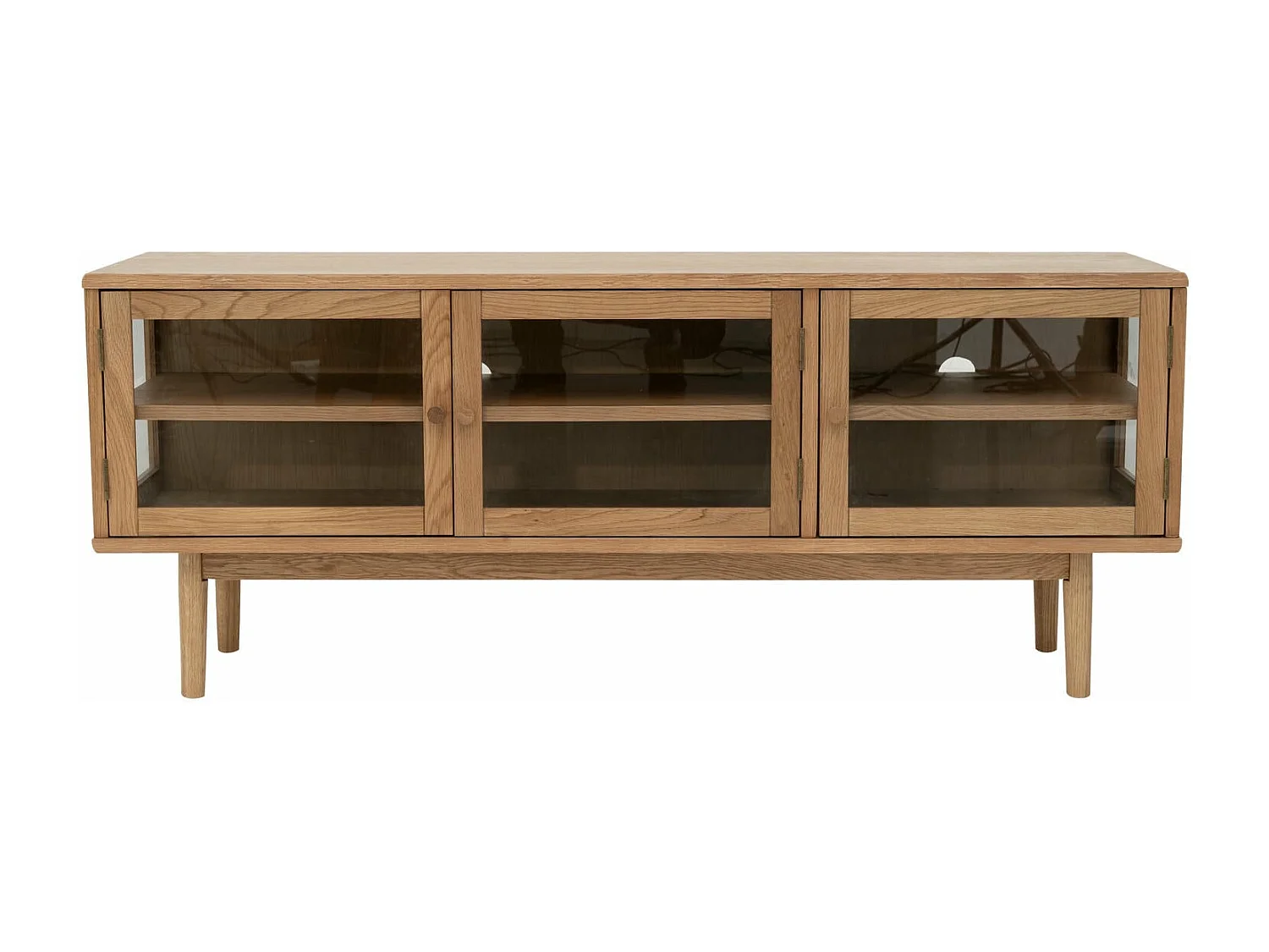 Tv-meubel Svendborg - 3 deuren, 3 planken - Massief eikenhout & glas - Natuurlijk