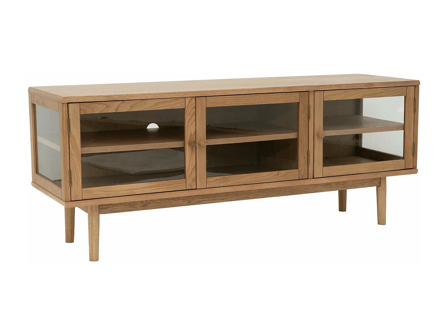 Tv-meubel Svendborg - 3 deuren, 3 planken - Massief eikenhout & glas - Natuurlijk