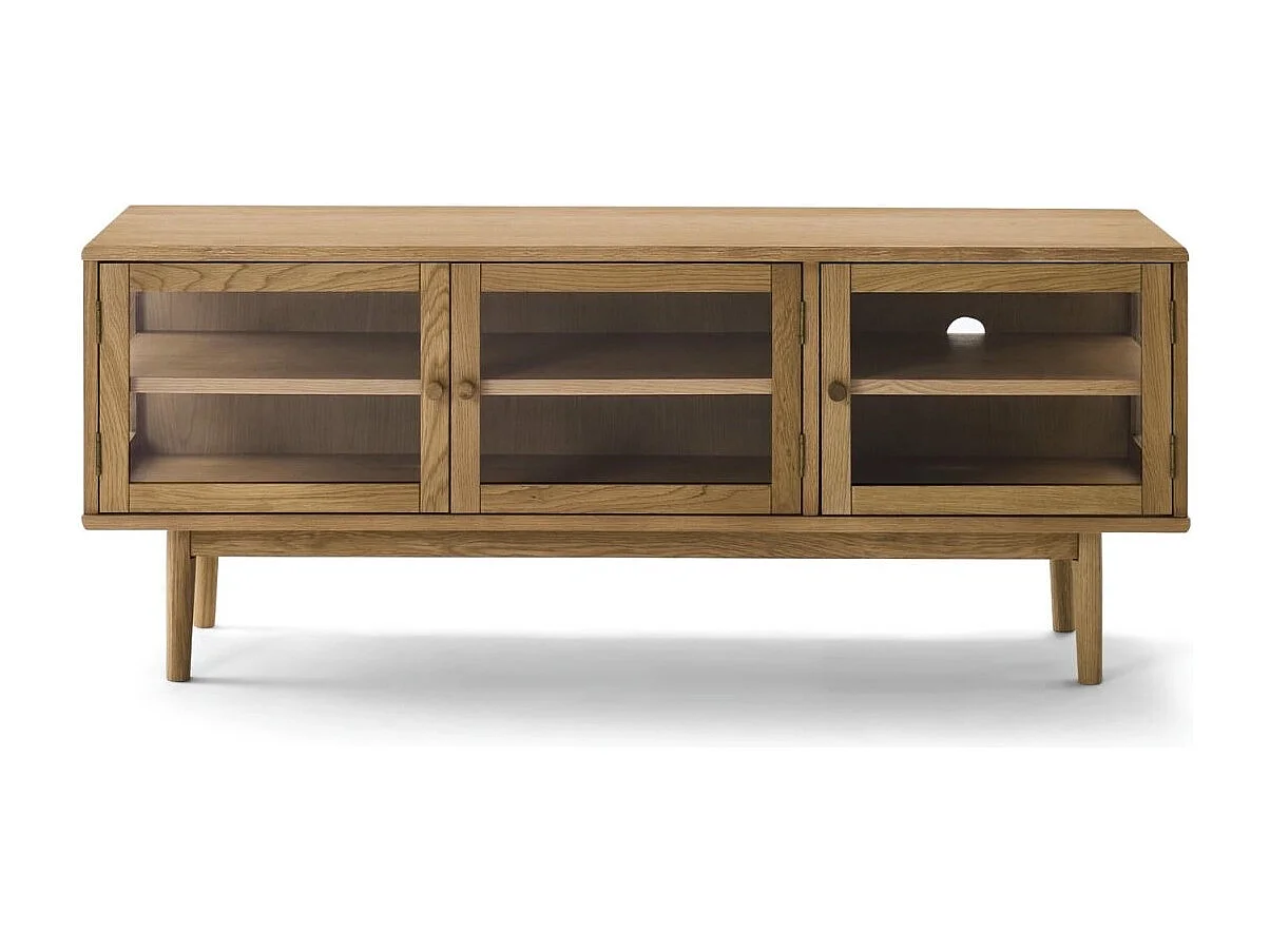 Meuble TV Svendborg - 3 portes - Chêne massif et verre - naturelle