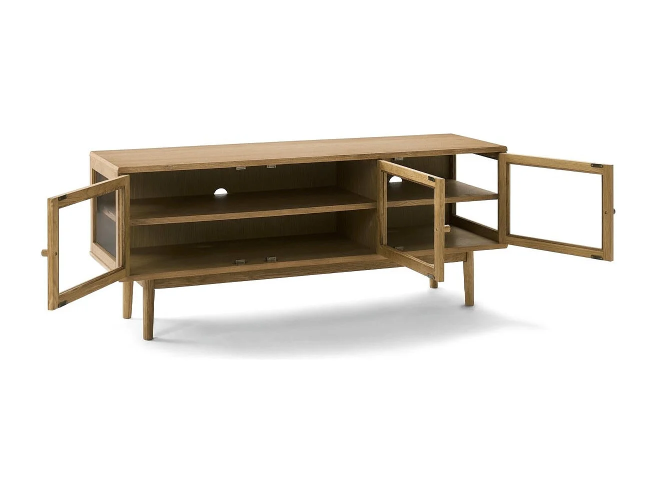 Meuble TV Svendborg - 3 portes - Chêne massif et verre - naturelle