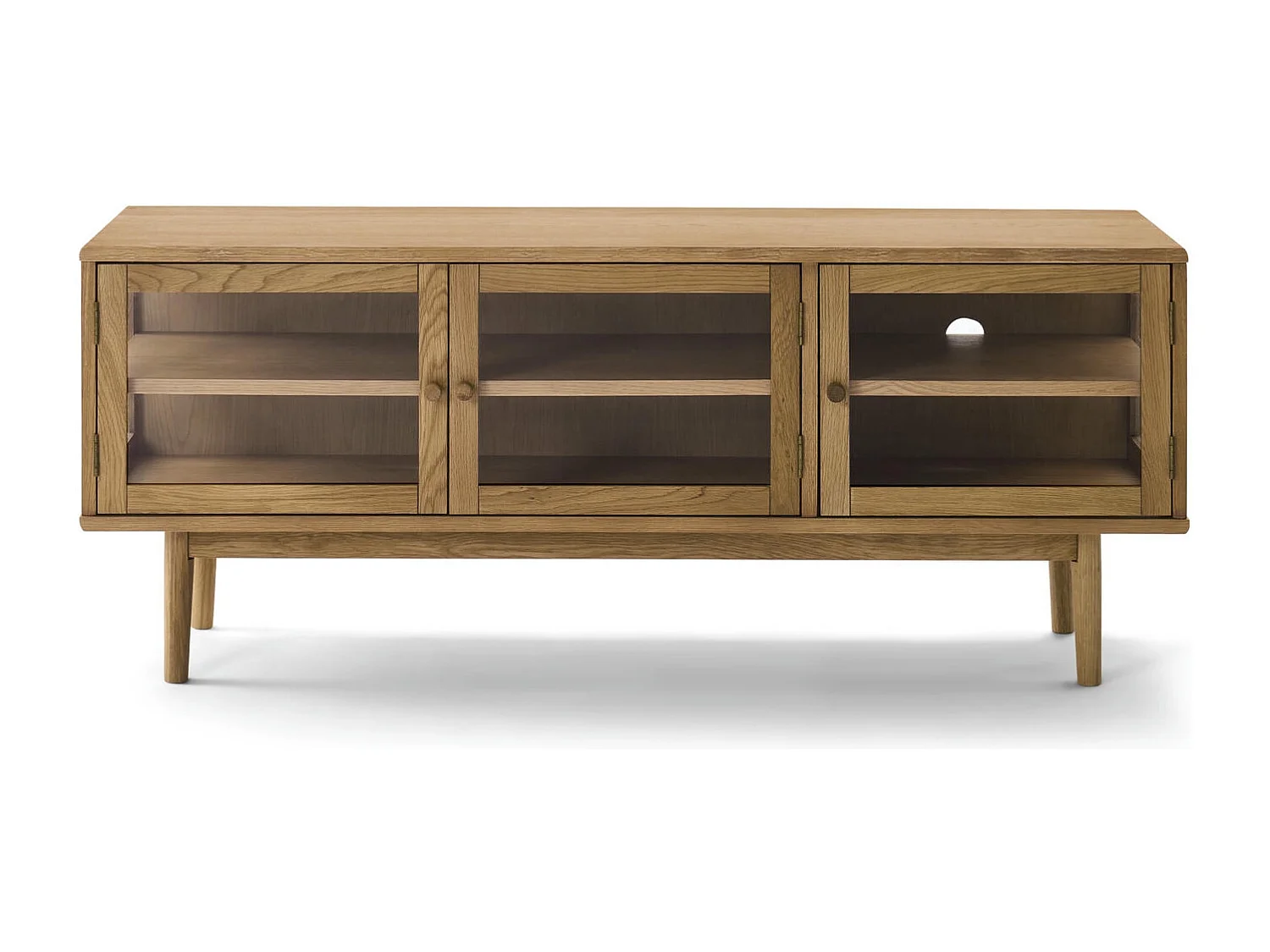 Tv-meubel Svendborg - 3 deuren, 3 planken - Massief eikenhout & glas - Natuurlijk