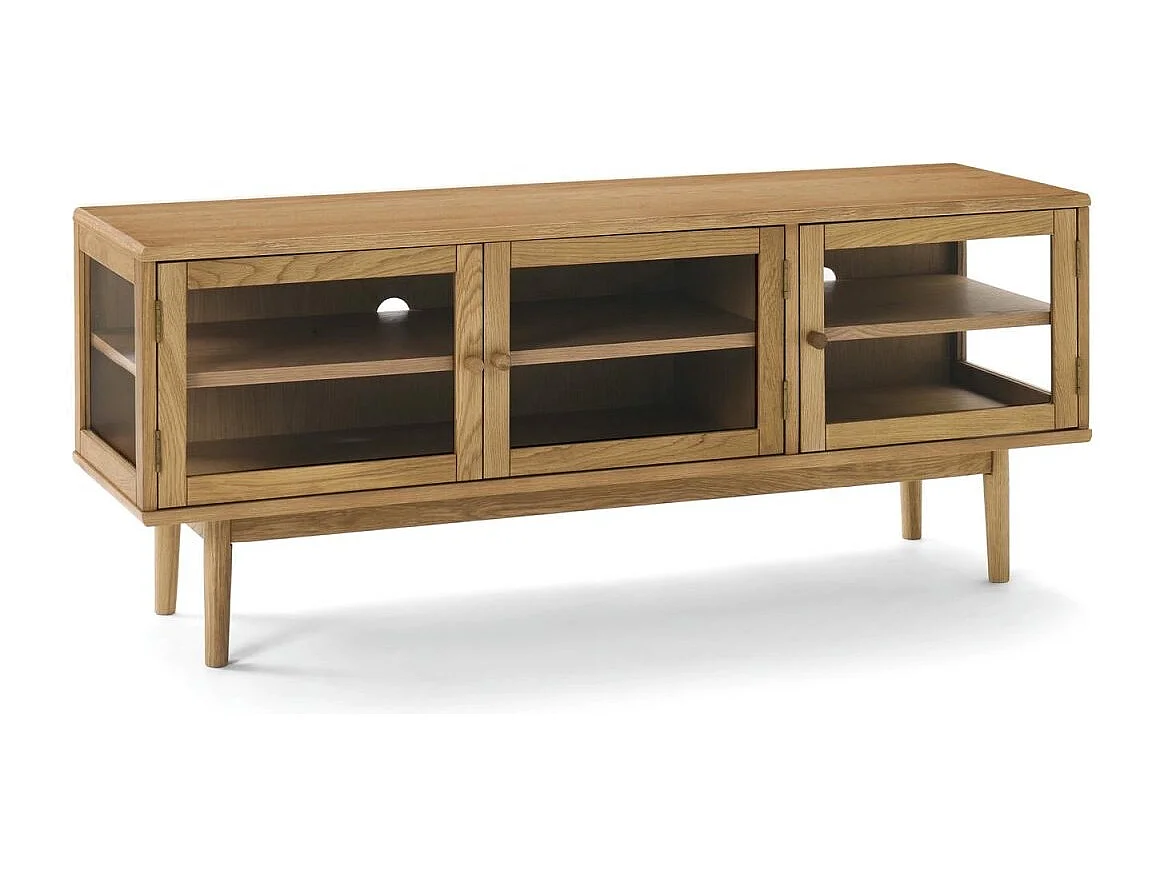 Tv-meubel Svendborg - 3 deuren, 3 planken - Massief eikenhout & glas - Natuurlijk