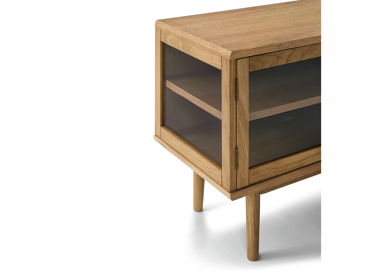 Tv-meubel Svendborg - 3 deuren, 3 planken - Massief eikenhout & glas - Natuurlijk