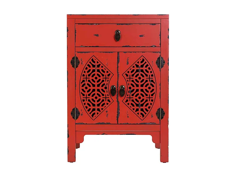 Mesita de madera lacada de 1 cajón y 2 puertas 48x32x70h cm - Rojo