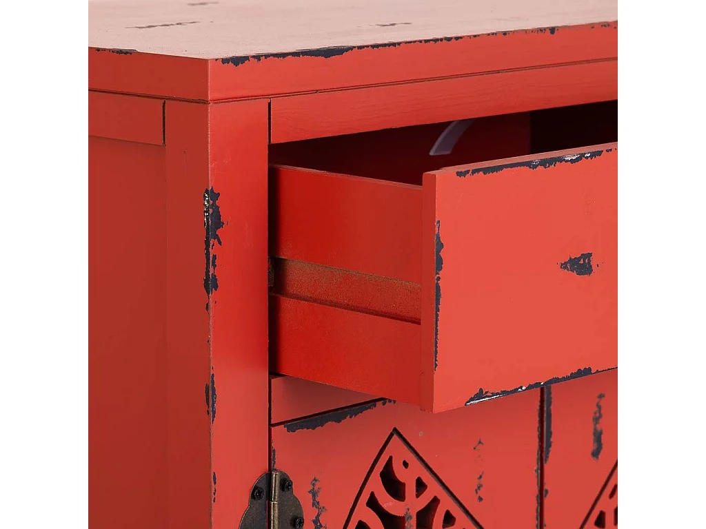 Beistelltisch aus Holz, Rot lackiert,  48x32x70h cm