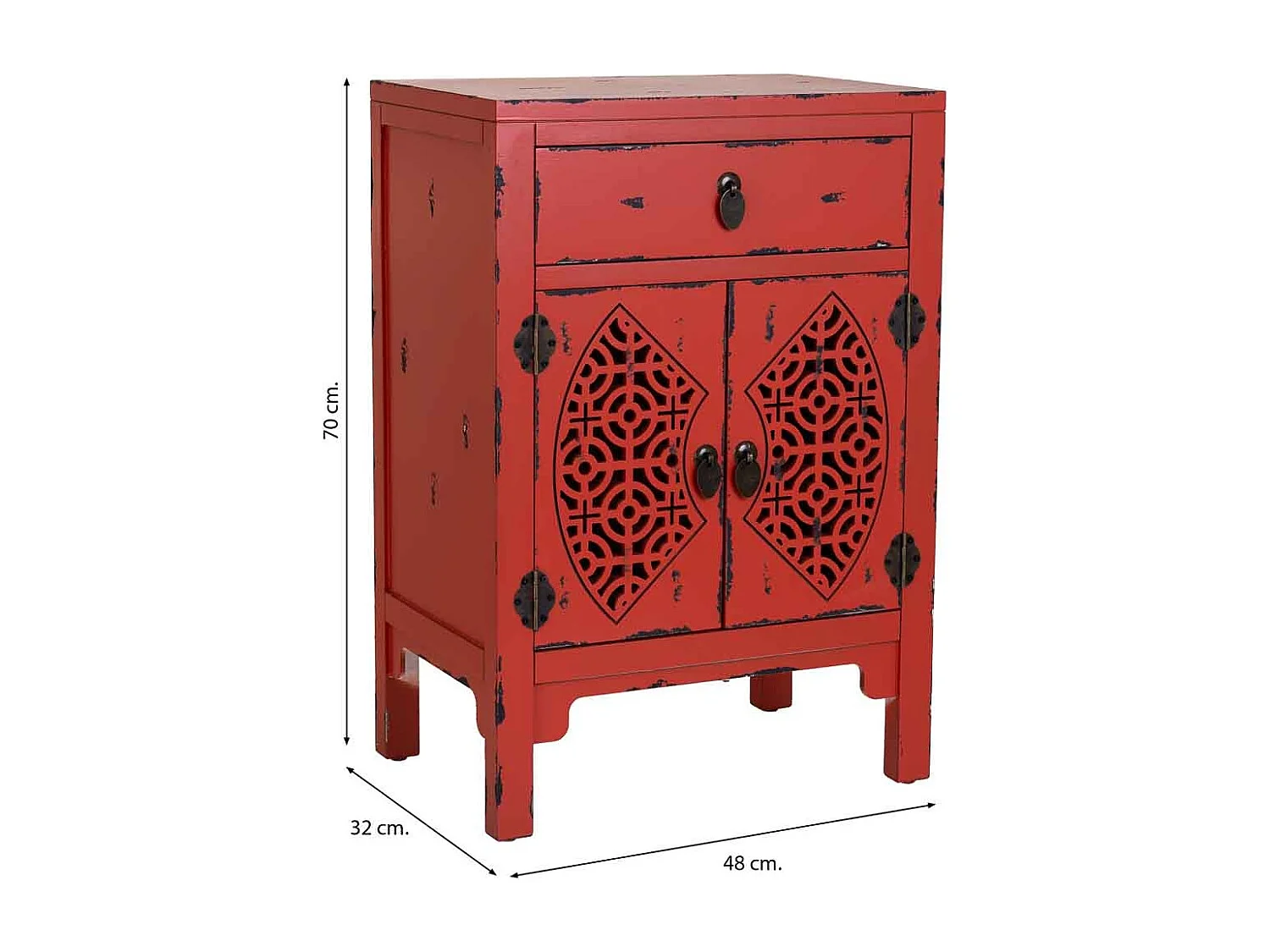 Mesita de madera lacada de 1 cajón y 2 puertas 48x32x70h cm - Rojo