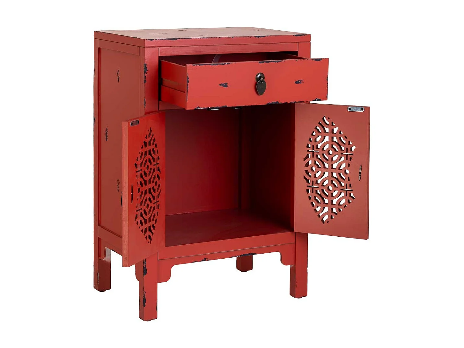 Mesita de madera lacada de 1 cajón y 2 puertas 48x32x70h cm - Rojo