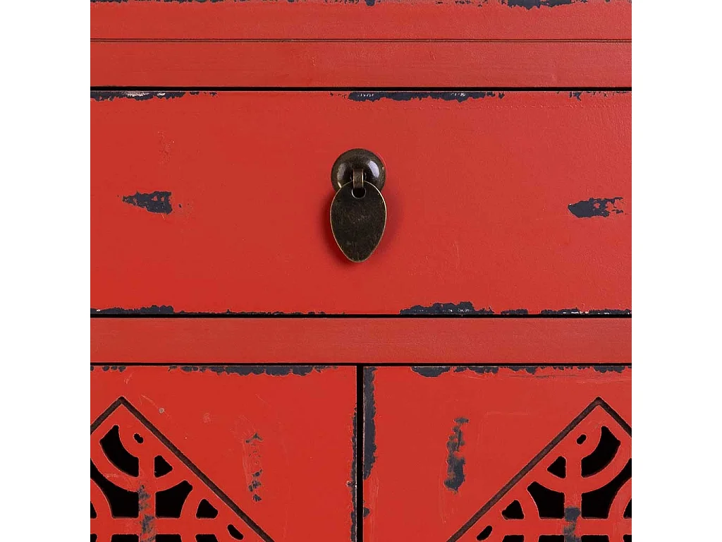 Mesita de madera lacada de 1 cajón y 2 puertas 48x32x70h cm - Rojo