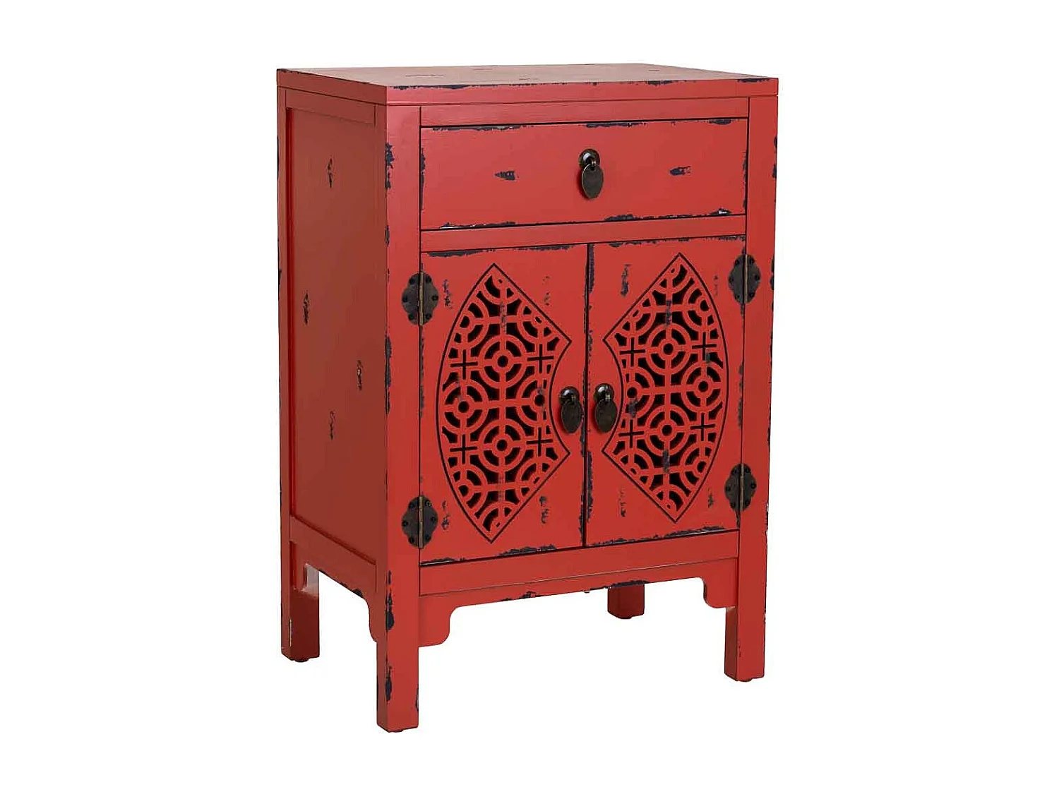 Mesita de madera lacada de 1 cajón y 2 puertas 48x32x70h cm - Rojo