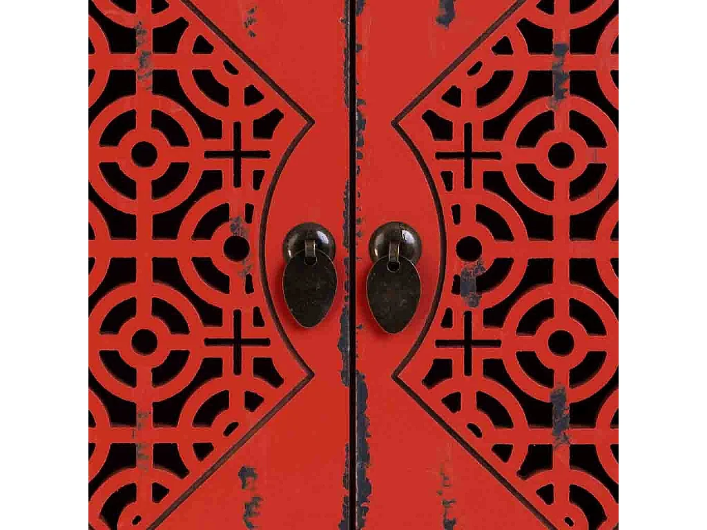 Beistelltisch aus Holz, Rot lackiert,  48x32x70h cm