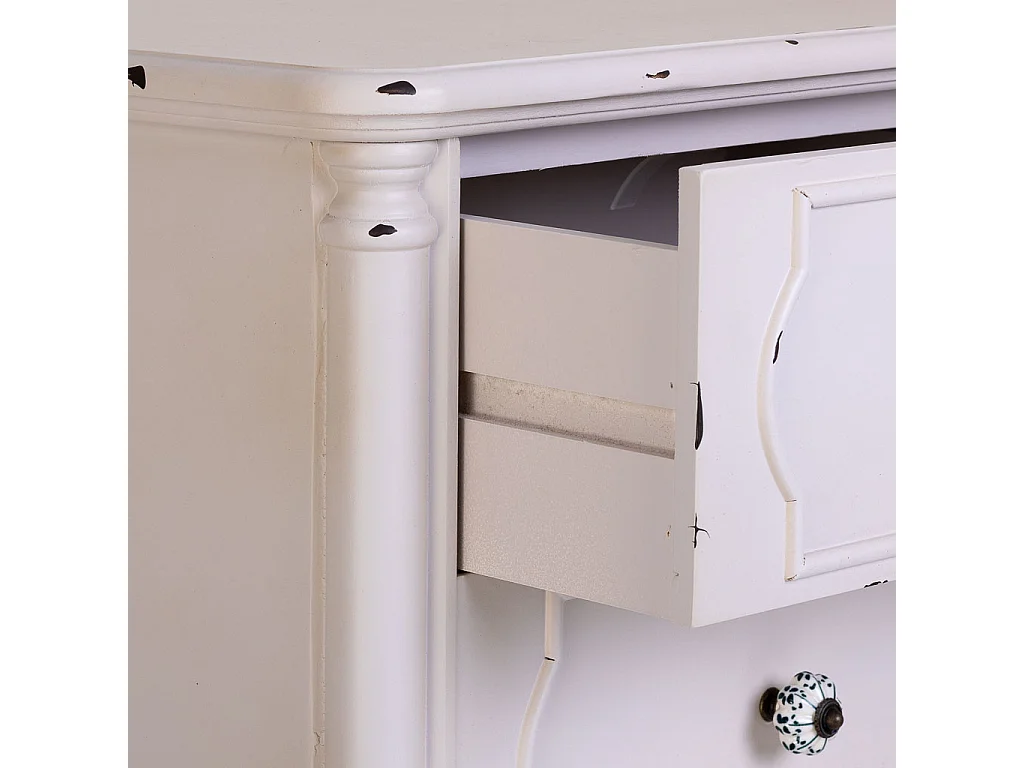 Table de chevet en bois blanc vieilli avec 2 tiroirs 50x36x55h cm