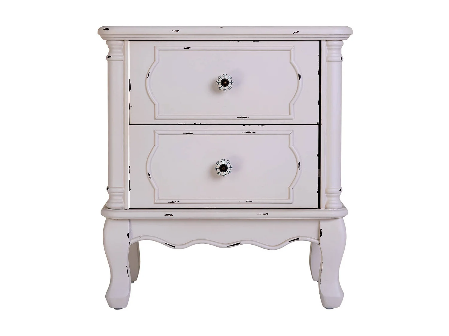 Mesita de madera blanco envejecido de 2 cajones 50x36x55h cm