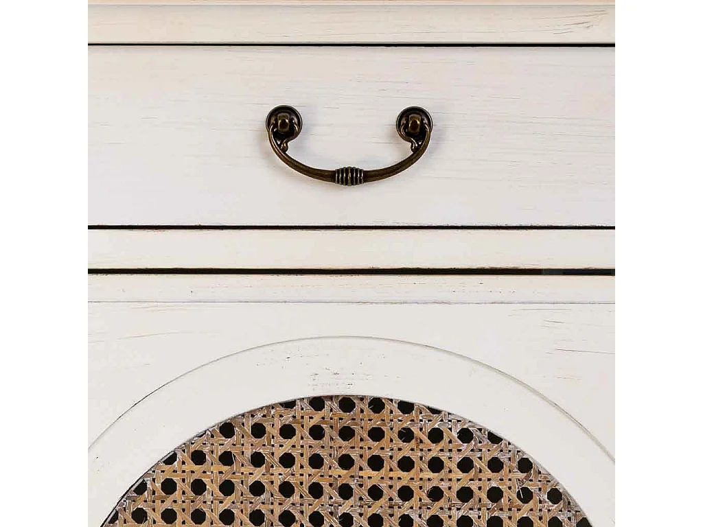 Mesita de madera lacada y rejilla de 1 cajón y 1 46x36x68h cm - Blanco