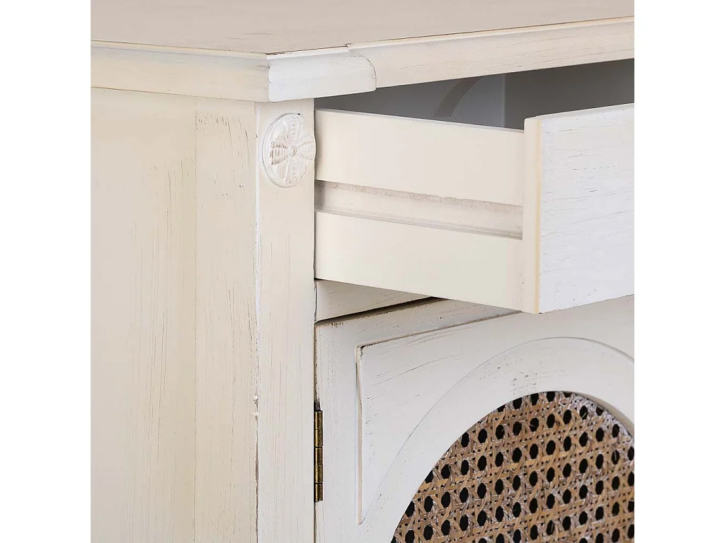 Mesita de madera lacada y rejilla de 1 cajón y 1 46x36x68h cm - Blanco