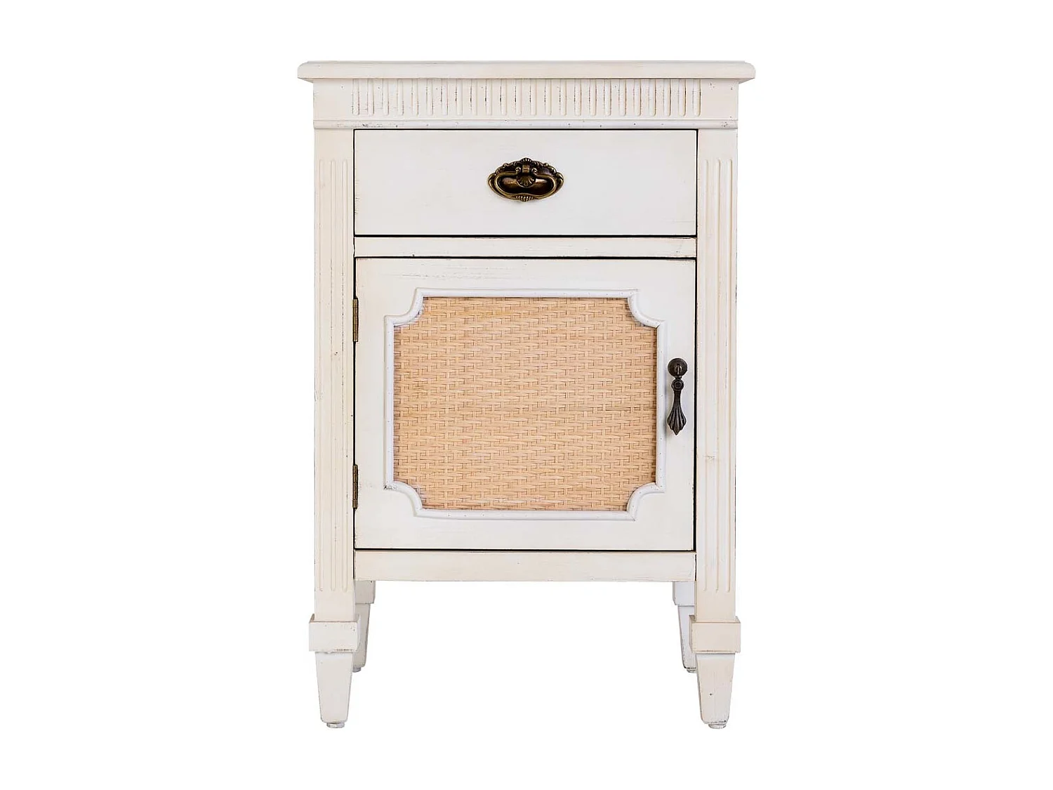 Mesita de madera lacada y rejilla de 1 cajón y 1 46x36x68h cm - Blanco