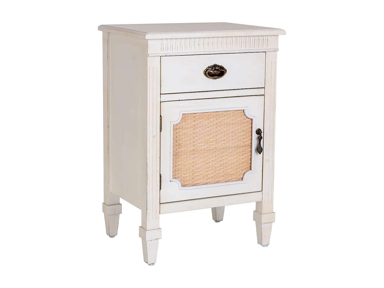 Mesita de madera lacada y rejilla de 1 cajón y 1 46x36x68h cm - Blanco