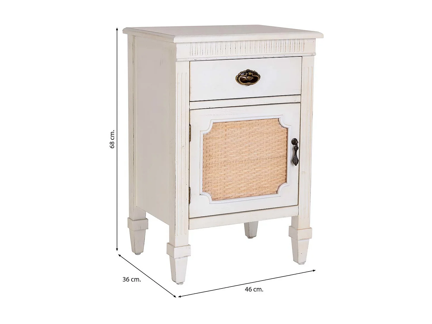 Mesita de madera lacada y rejilla de 1 cajón y 1 46x36x68h cm - Blanco