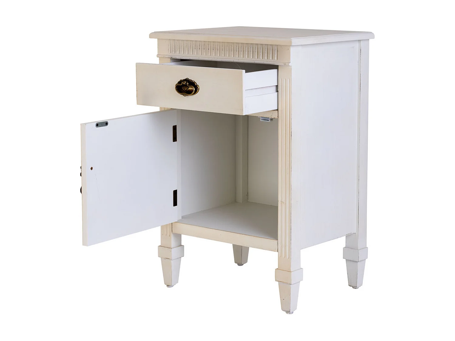 Mesita de madera lacada y rejilla de 1 cajón y 1 46x36x68h cm - Blanco