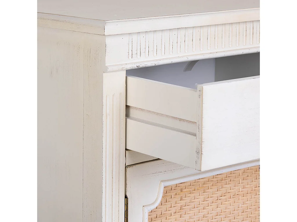 Mesita de madera lacada y rejilla de 1 cajón y 1 46x36x68h cm - Blanco