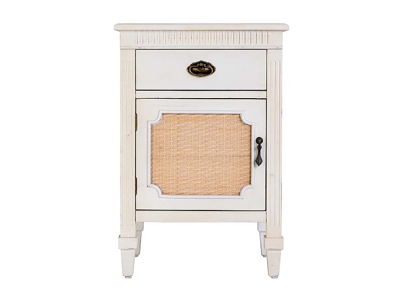 Mesita de madera lacada y rejilla de 1 cajón y 1 46x36x68h cm - Blanco