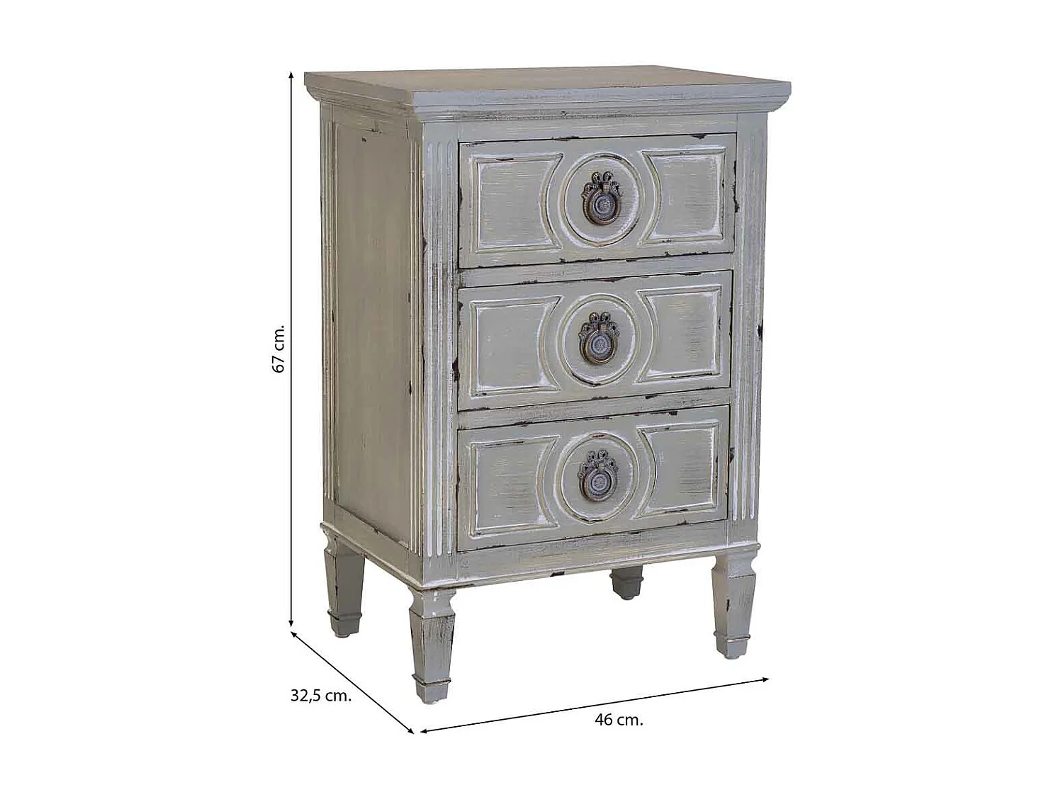 Nachttisch aus Holz mit drei Schubladen grau 46x32,5x67h cm