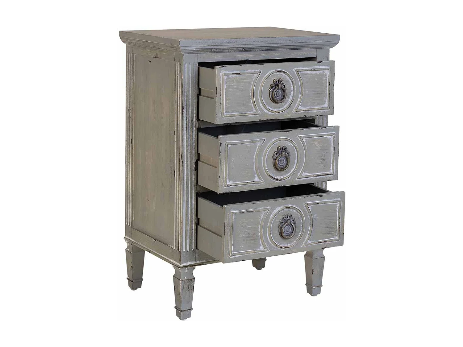 Nachttisch aus Holz mit drei Schubladen grau 46x32,5x67h cm